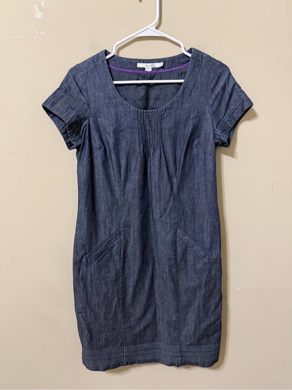 Boden Dark chambray Denim Short Sleeve Scoop Dress 6 side zip career party euc